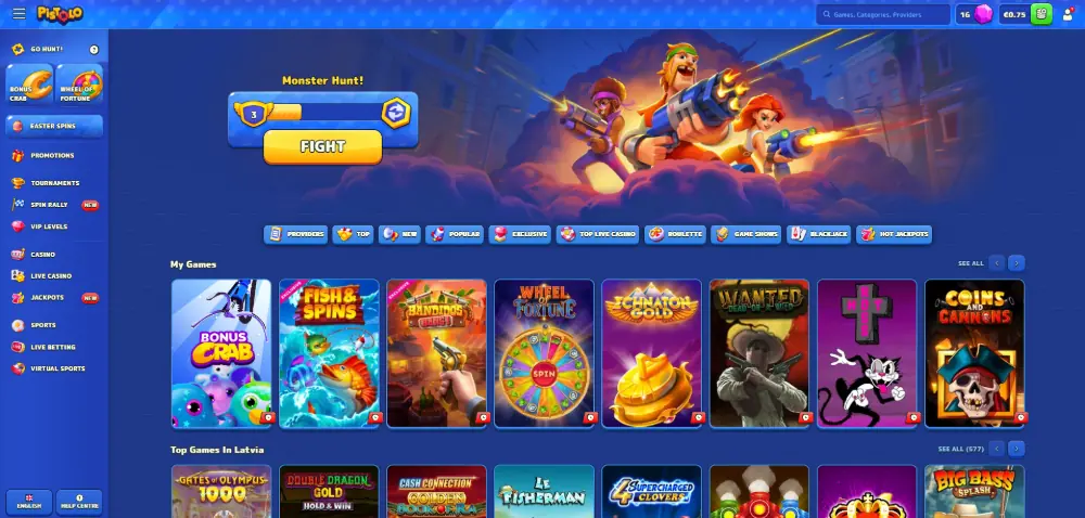 Pistolo casino lobby screenshot