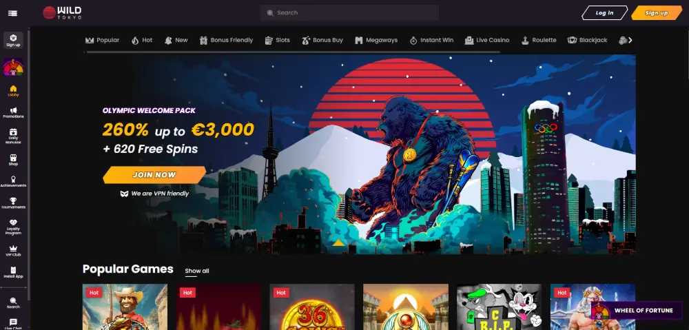 Wild Tokyo casino lobby screenshot